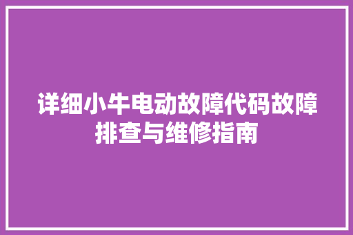 详细小牛电动故障代码故障排查与维修指南