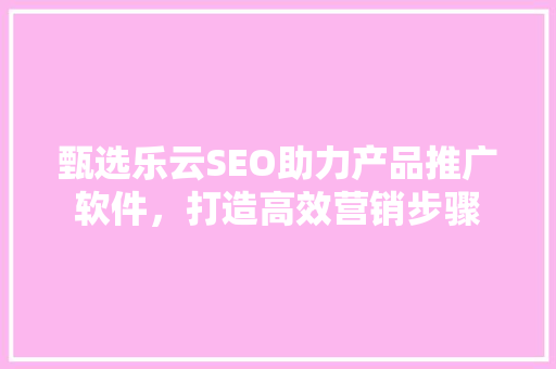 甄选乐云SEO助力产品推广软件，打造高效营销步骤