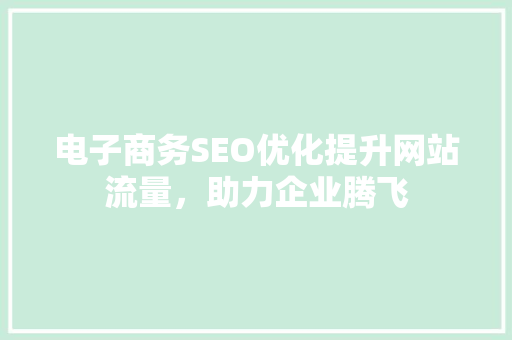 电子商务SEO优化提升网站流量，助力企业腾飞