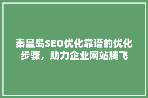 秦皇岛SEO优化靠谱的优化步骤，助力企业网站腾飞