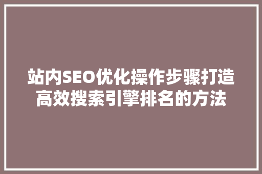 站内SEO优化操作步骤打造高效搜索引擎排名的方法