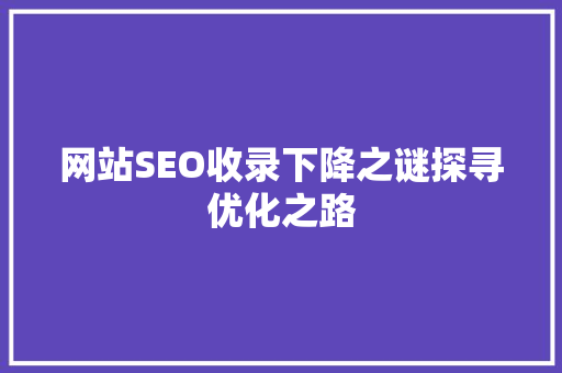 网站SEO收录下降之谜探寻优化之路