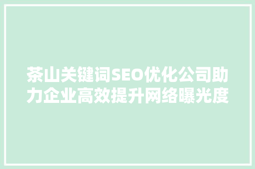 茶山关键词SEO优化公司助力企业高效提升网络曝光度