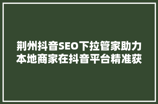 荆州抖音SEO下拉管家助力本地商家在抖音平台精准获客
