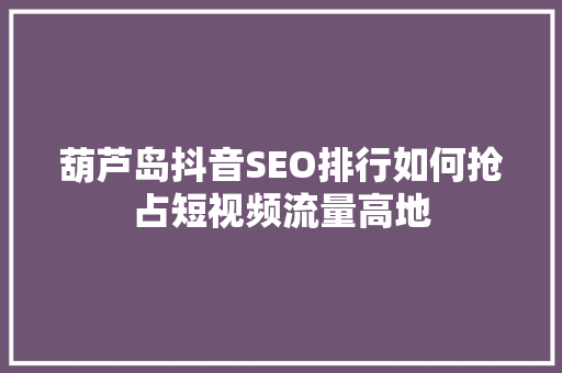 葫芦岛抖音SEO排行如何抢占短视频流量高地