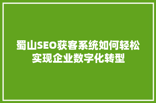 蜀山SEO获客系统如何轻松实现企业数字化转型  第1张
