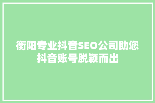 衡阳专业抖音SEO公司助您抖音账号脱颖而出