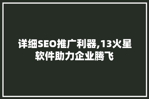 详细SEO推广利器,13火星软件助力企业腾飞  第1张