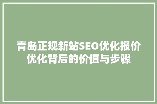 青岛正规新站SEO优化报价优化背后的价值与步骤