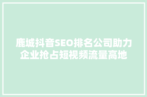 鹿城抖音SEO排名公司助力企业抢占短视频流量高地  第1张