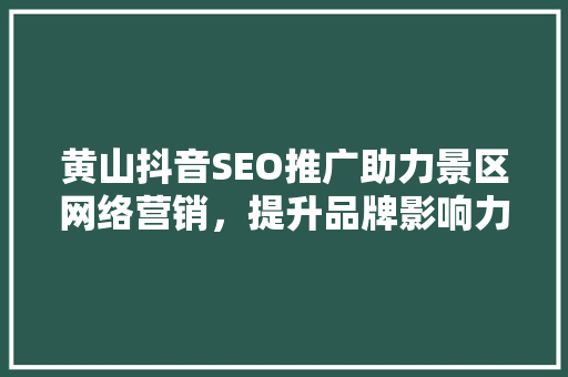 黄山抖音SEO推广助力景区网络营销，提升品牌影响力