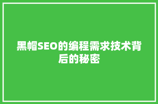 黑帽SEO的编程需求技术背后的秘密