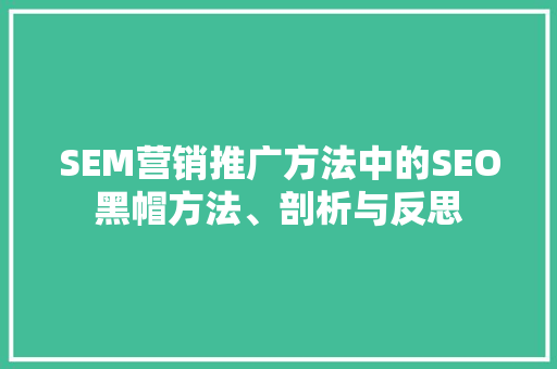SEM营销推广方法中的SEO黑帽方法、剖析与反思