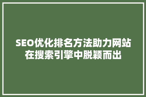 SEO优化排名方法助力网站在搜索引擎中脱颖而出