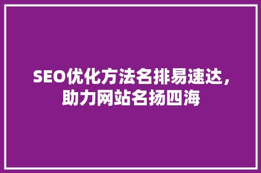 SEO优化方法名排易速达，助力网站名扬四海