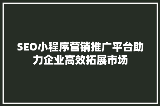SEO小程序营销推广平台助力企业高效拓展市场  第1张