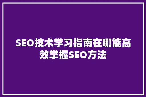 SEO技术学习指南在哪能高效掌握SEO方法