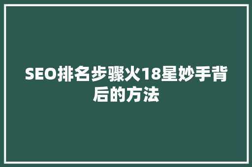 SEO排名步骤火18星妙手背后的方法