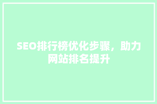 SEO排行榜优化步骤，助力网站排名提升