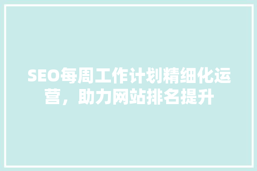 SEO每周工作计划精细化运营，助力网站排名提升