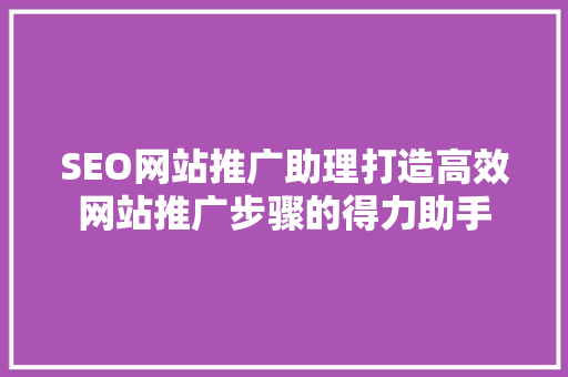 SEO网站推广助理打造高效网站推广步骤的得力助手