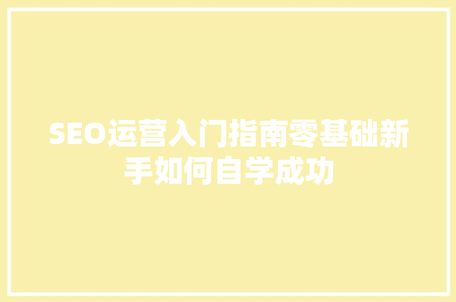 SEO运营入门指南零基础新手如何自学成功