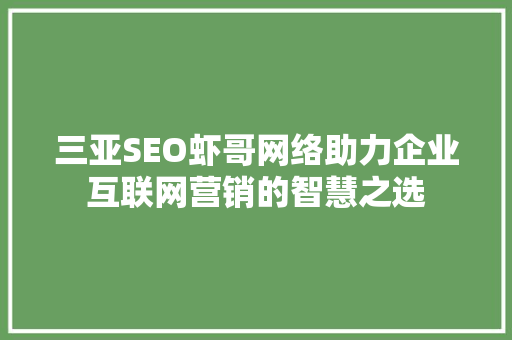 三亚SEO虾哥网络助力企业互联网营销的智慧之选