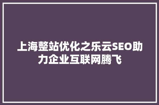 上海整站优化之乐云SEO助力企业互联网腾飞