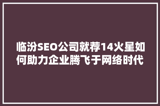 临汾SEO公司就荐14火星如何助力企业腾飞于网络时代