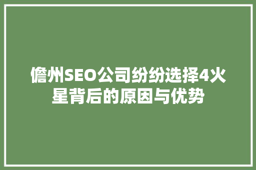 儋州SEO公司纷纷选择4火星背后的原因与优势