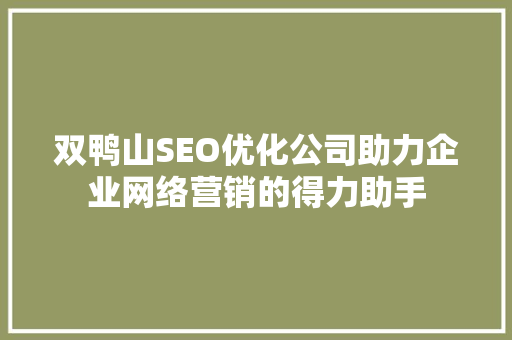 双鸭山SEO优化公司助力企业网络营销的得力助手