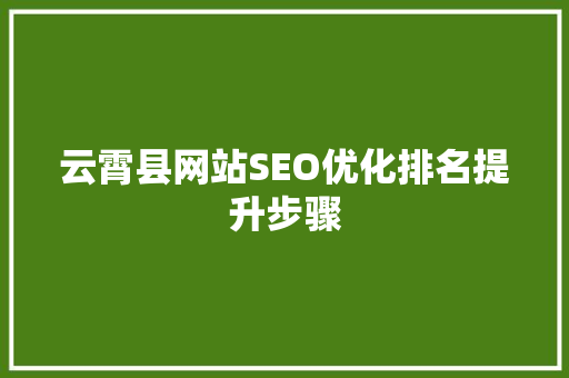 云霄县网站SEO优化排名提升步骤
