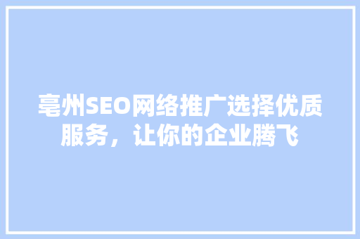 亳州SEO网络推广选择优质服务，让你的企业腾飞