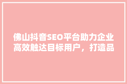 佛山抖音SEO平台助力企业高效触达目标用户，打造品牌影响力  第1张