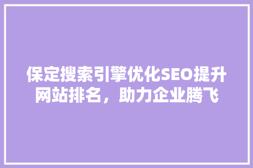 保定搜索引擎优化SEO提升网站排名，助力企业腾飞