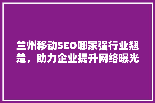 兰州移动SEO哪家强行业翘楚，助力企业提升网络曝光度