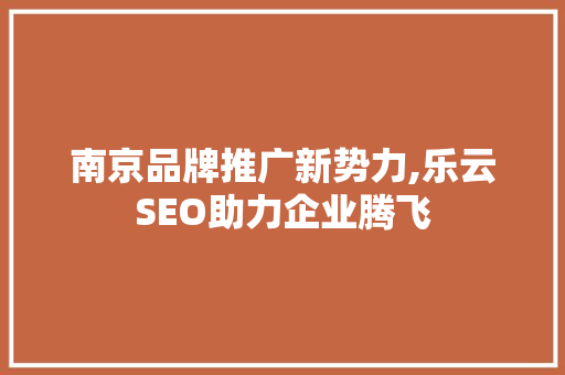 南京品牌推广新势力,乐云SEO助力企业腾飞