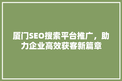厦门SEO搜索平台推广，助力企业高效获客新篇章  第1张