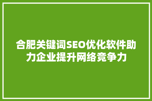合肥关键词SEO优化软件助力企业提升网络竞争力