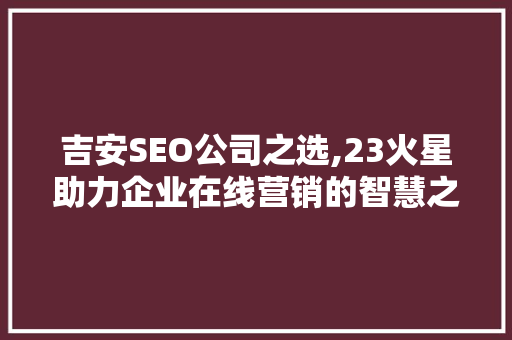 吉安SEO公司之选,23火星助力企业在线营销的智慧之选