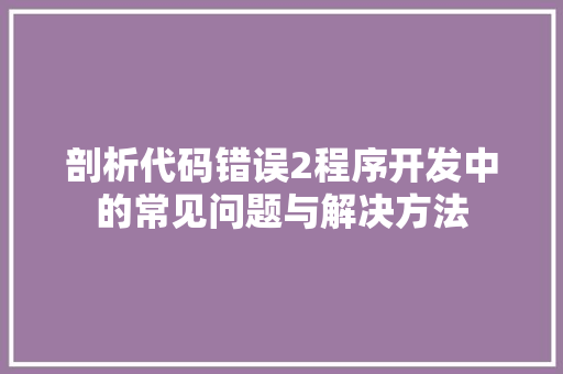 剖析代码错误2程序开发中的常见问题与解决方法