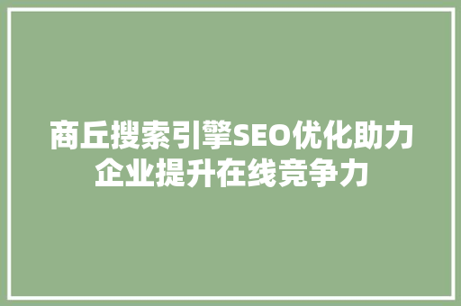 商丘搜索引擎SEO优化助力企业提升在线竞争力