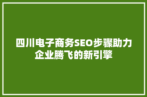 四川电子商务SEO步骤助力企业腾飞的新引擎