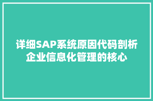 详细SAP系统原因代码剖析企业信息化管理的核心