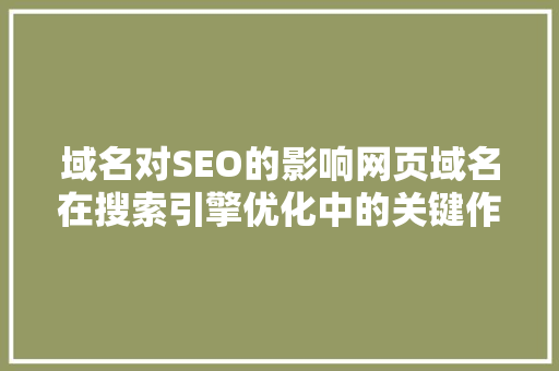 域名对SEO的影响网页域名在搜索引擎优化中的关键作用