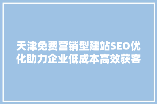 天津免费营销型建站SEO优化助力企业低成本高效获客