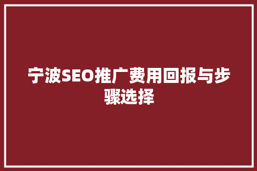宁波SEO推广费用回报与步骤选择