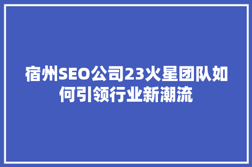 宿州SEO公司23火星团队如何引领行业新潮流