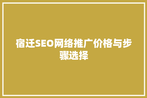 宿迁SEO网络推广价格与步骤选择