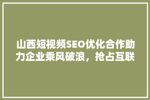 山西短视频SEO优化合作助力企业乘风破浪，抢占互联网高地